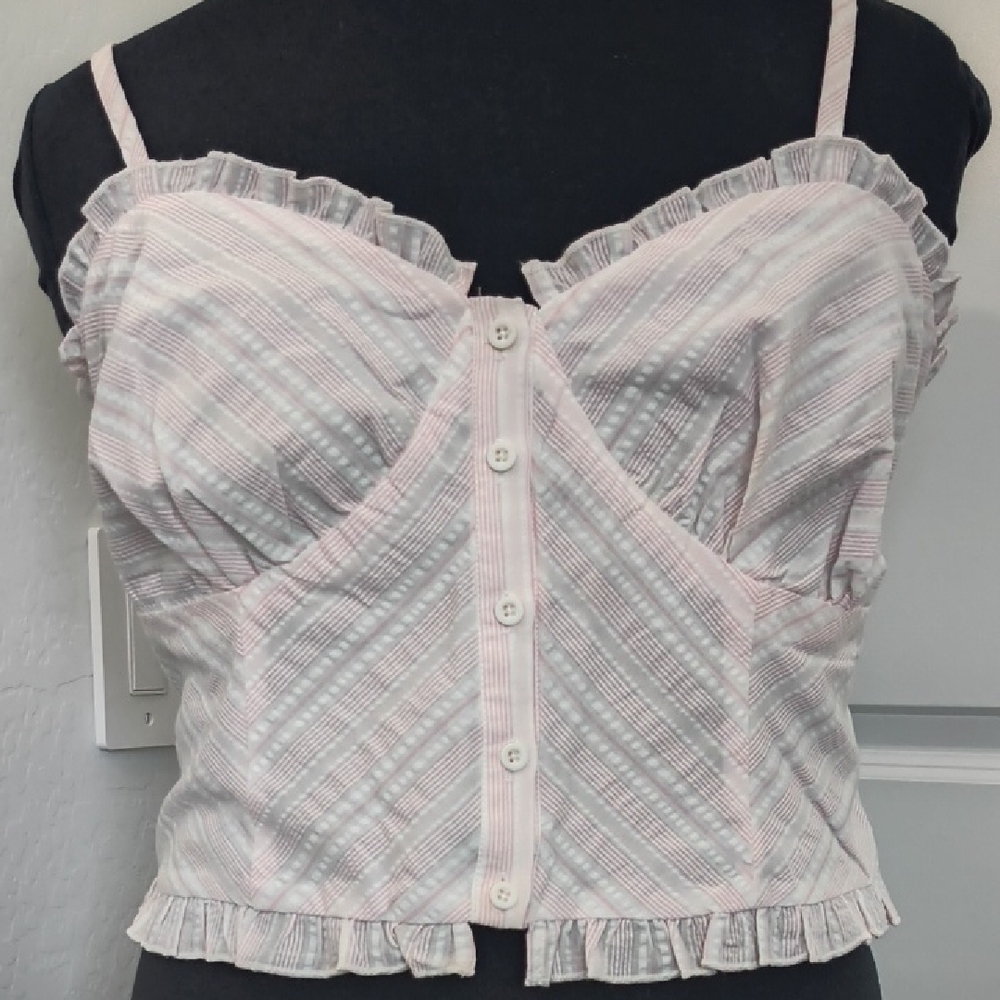 Forever 21 Pink and White Striped Ruffle Crop Top Plus Size 2X